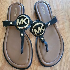Michael Kors Sandals size 8 black with gold embellishments